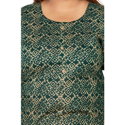 Casual 3/4th Sleeve Golden Foil Printed Capsule Cotton Straight Kurti (Dark Green)