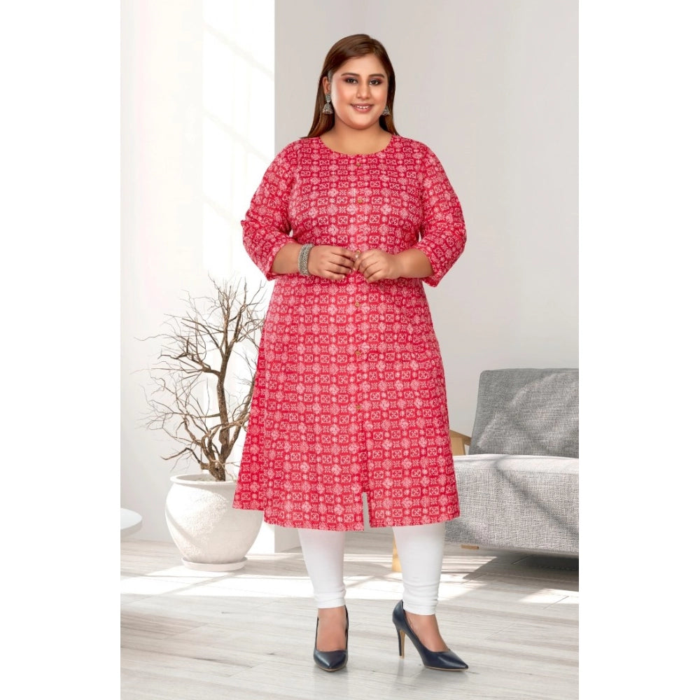 Casual 3/4th Sleeve Regular Printed Pure Cotton Prince Cut A-Line Kurti (Pink)