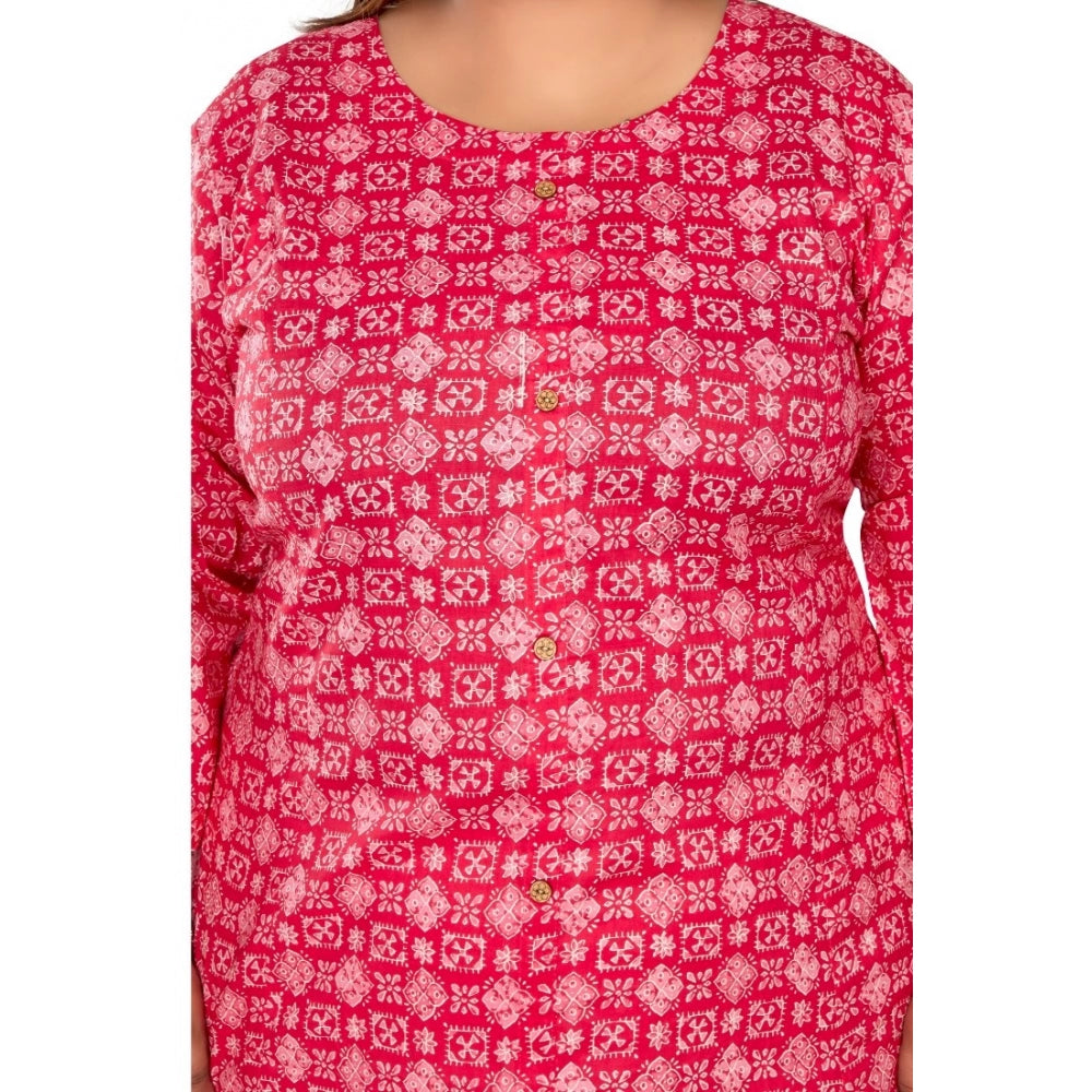 Casual 3/4th Sleeve Regular Printed Pure Cotton Prince Cut A-Line Kurti (Pink)