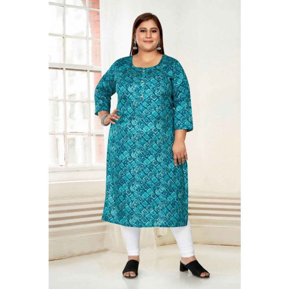 Casual 3/4th Sleeve Golden Foil Printed Capsule Cotton Straight Kurti (Green)