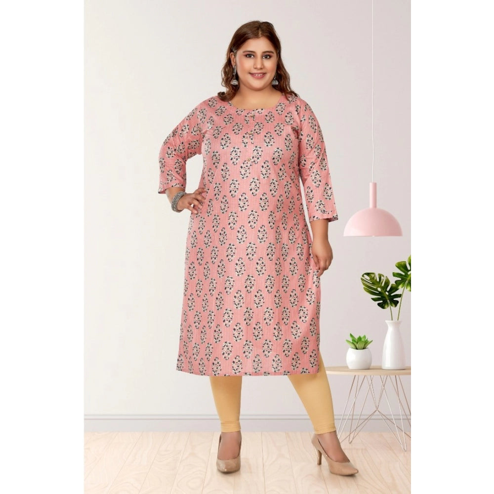 Casual 3/4th Sleeve Golden Foil Printed Pure Cotton Straight Kurti (Coral Pink)