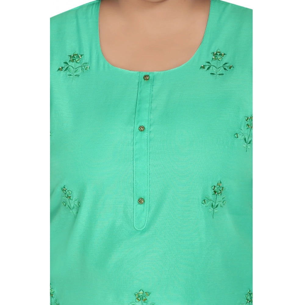 Casual 3/4th Sleeve Rayon Mirror Embroidered Straight Kurti (Green)