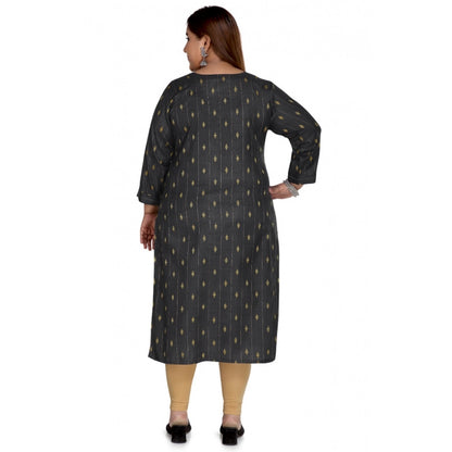 Casual 3/4th Sleeve Cotton Mix Golden Embroidered Straight Kurti (Black)