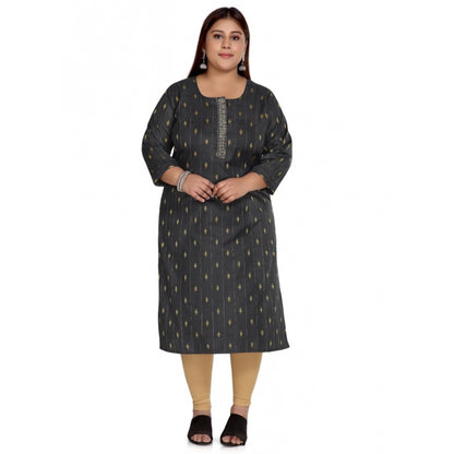 Casual 3/4th Sleeve Cotton Mix Golden Embroidered Straight Kurti (Black)