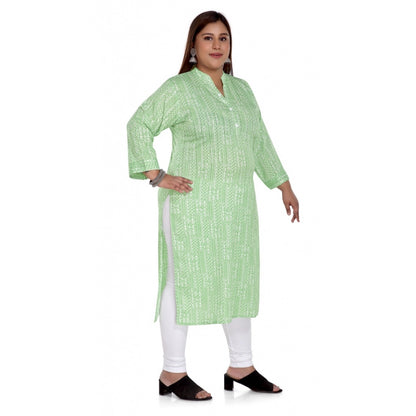 Casual 3/4th Sleeve Imported Synthetic Full printed Straight Kurti (Pista Green)