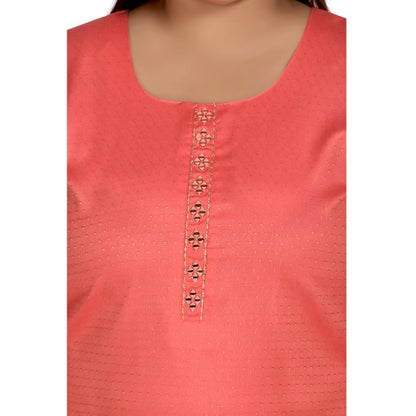 Casual 3/4th Sleeve Rayon Mirror Embroidered Straight Kurti (Pink)