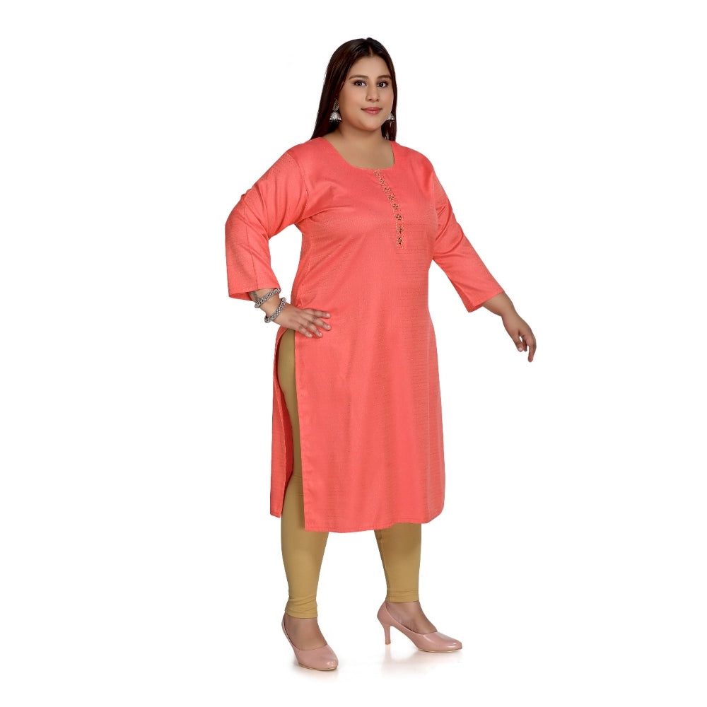 Casual 3/4th Sleeve Rayon Mirror Embroidered Straight Kurti (Pink)