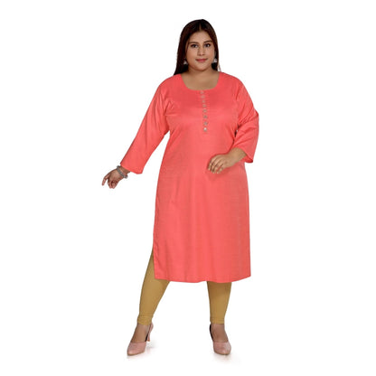 Casual 3/4th Sleeve Rayon Mirror Embroidered Straight Kurti (Pink)