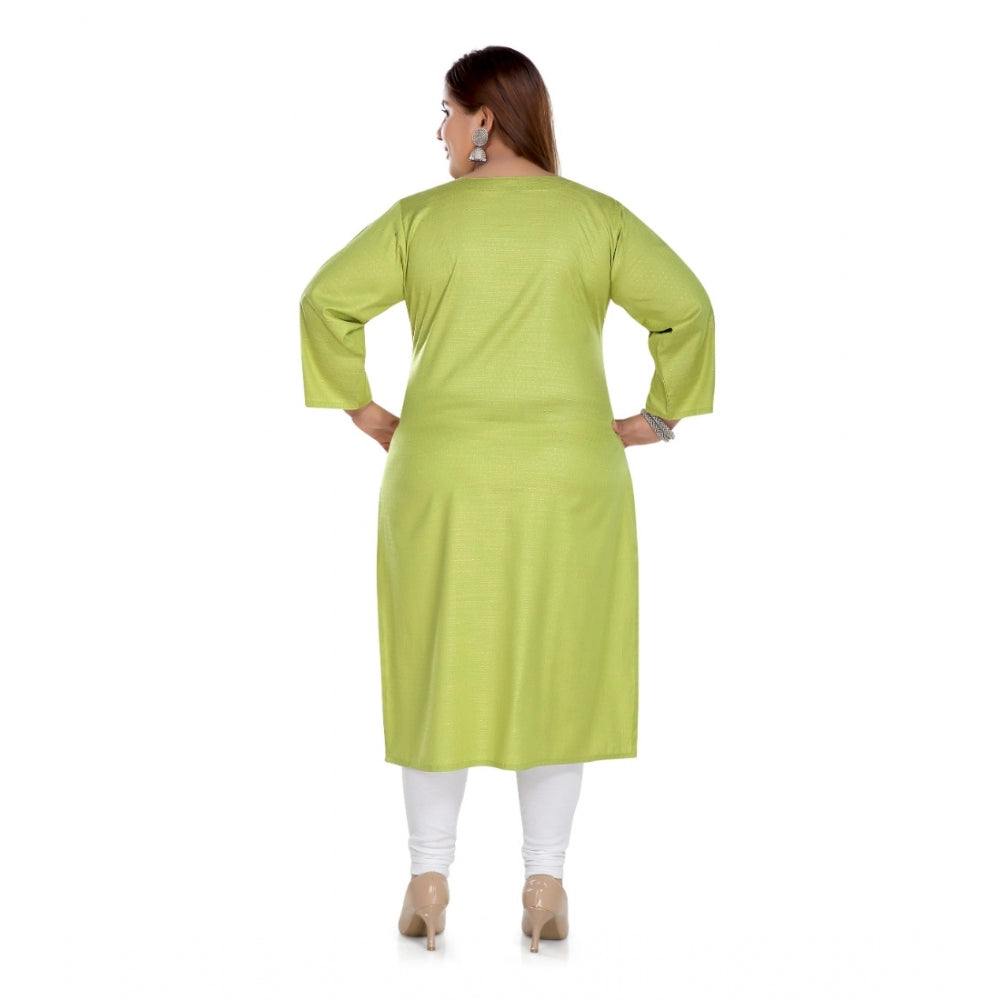 Casual 3/4th Sleeve Rayon Mirror Embroidered Straight Kurti (Apple Green)