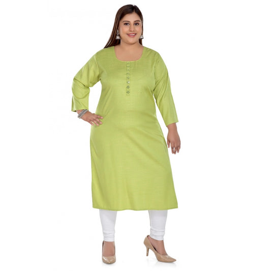 Casual 3/4th Sleeve Rayon Mirror Embroidered Straight Kurti (Apple Green)