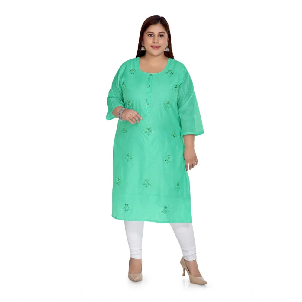 Casual 3/4th Sleeve Rayon Mirror Embroidered Straight Kurti (Green)