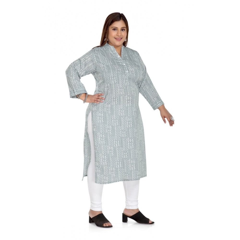 Casual 3/4th Sleeve Imported Synthetic Full printed Straight Kurti (Grey)