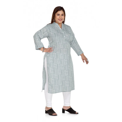 Casual 3/4th Sleeve Imported Synthetic Full printed Straight Kurti (Grey)