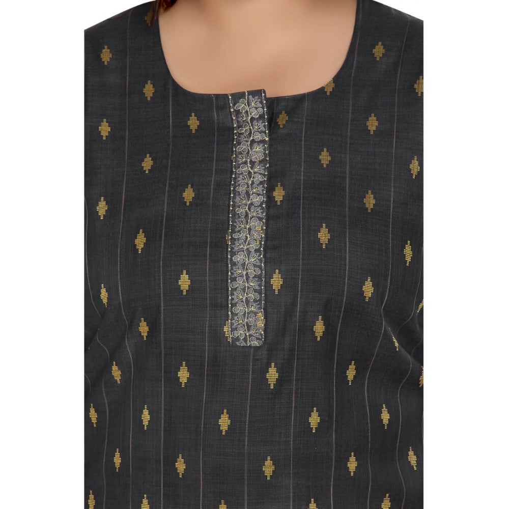 Casual 3/4th Sleeve Cotton Mix Golden Embroidered Straight Kurti (Black)