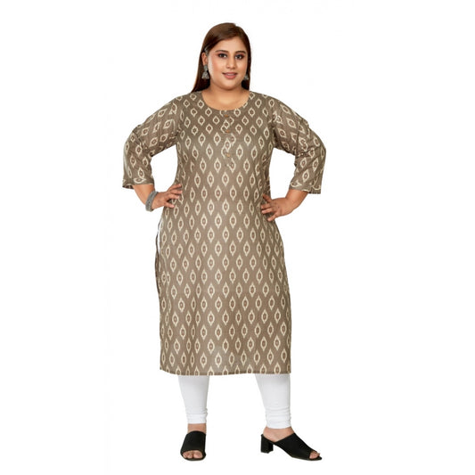 Casual 3/4th Sleeve Pure Cotton Ikkat Printed Straight Kurti (Dark Grey)