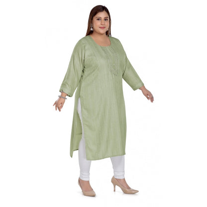 Casual 3/4th Sleeve Imported Fabric Self Embroidered Straight Kurti With Lining (Pista Green)