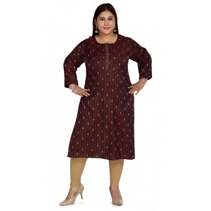 Casual 3/4th Sleeve Cotton Mix Golden Embroidered Straight Kurti (Maroon)