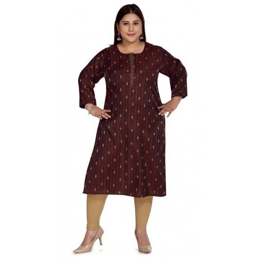 Casual 3/4th Sleeve Cotton Mix Golden Embroidered Straight Kurti (Maroon)