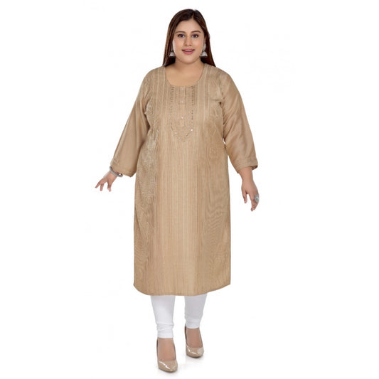 Casual 3/4th Sleeve Imported Fabric Self Embroidered Straight Kurti With Lining (Tan)