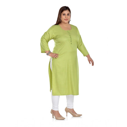 Casual 3/4th Sleeve Rayon Mirror Embroidered Straight Kurti (Apple Green)