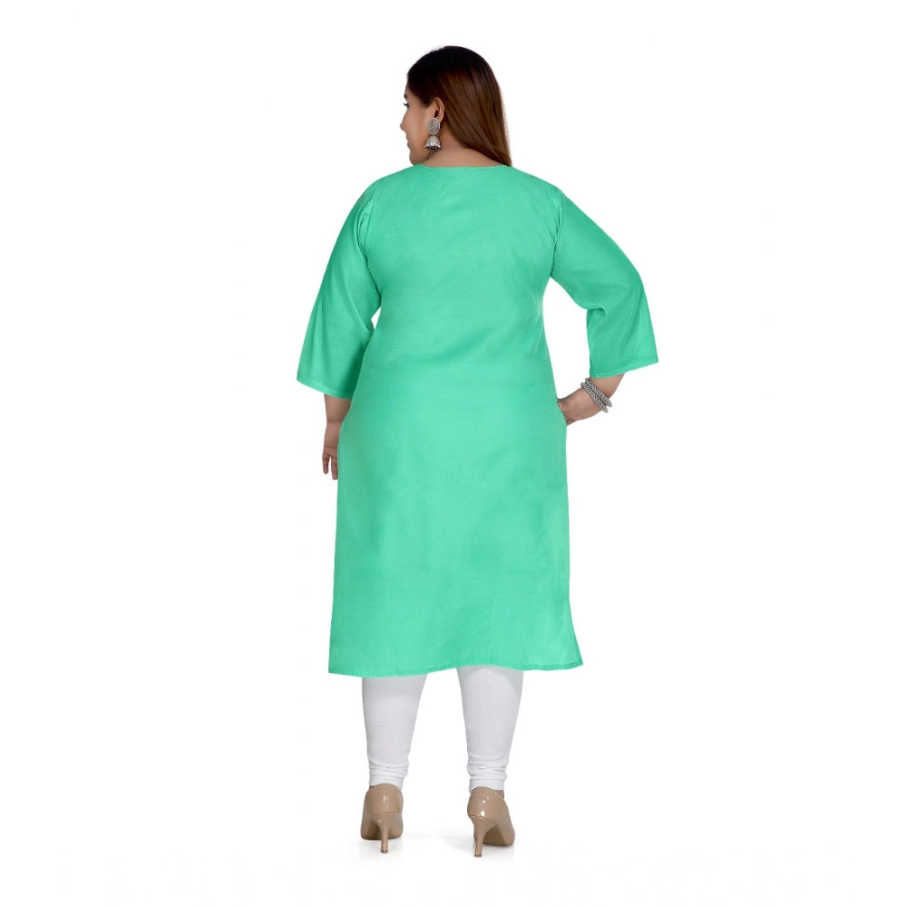 Casual 3/4th Sleeve Rayon Mirror Embroidered Straight Kurti (Green)