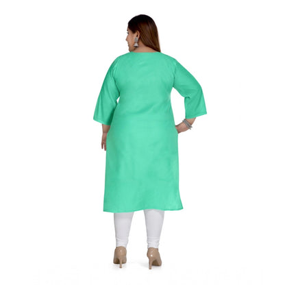 Casual 3/4th Sleeve Rayon Mirror Embroidered Straight Kurti (Green)