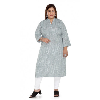 Casual 3/4th Sleeve Imported Synthetic Full printed Straight Kurti (Grey)