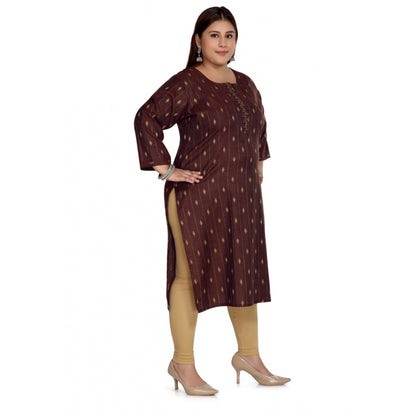 Casual 3/4th Sleeve Cotton Mix Golden Embroidered Straight Kurti (Maroon)