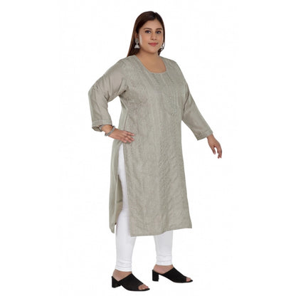 Casual 3/4th Sleeve Imported Fabric Self Embroidered Straight Kurti With Lining (Grey)