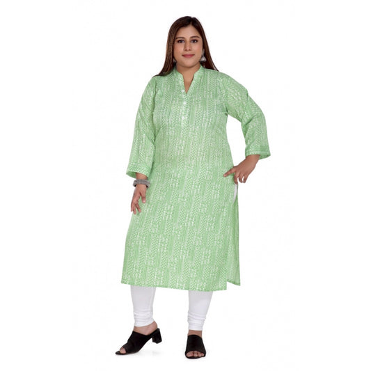 Casual 3/4th Sleeve Imported Synthetic Full printed Straight Kurti (Pista Green)