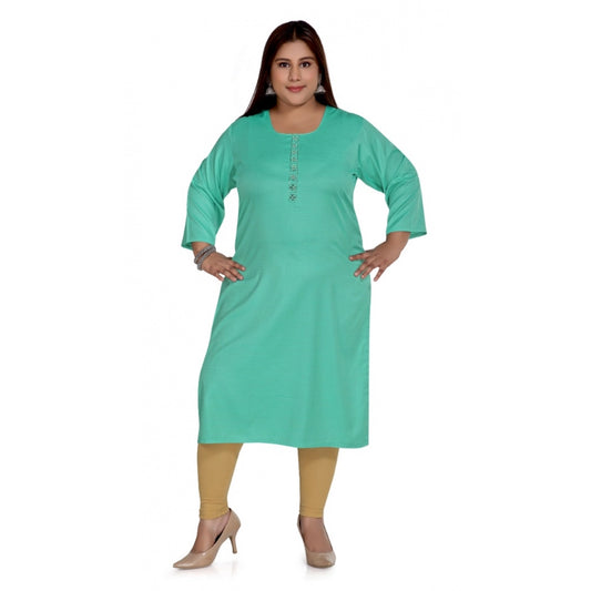 Casual 3/4th Sleeve Rayon Mirror Embroidered Straight Kurti (Turquoise)