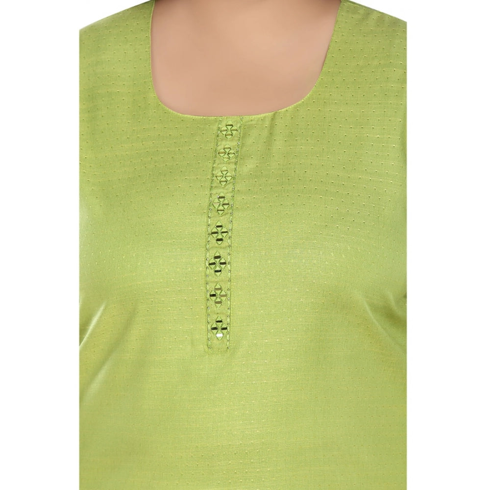 Casual 3/4th Sleeve Rayon Mirror Embroidered Straight Kurti (Apple Green)