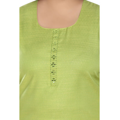 Casual 3/4th Sleeve Rayon Mirror Embroidered Straight Kurti (Apple Green)