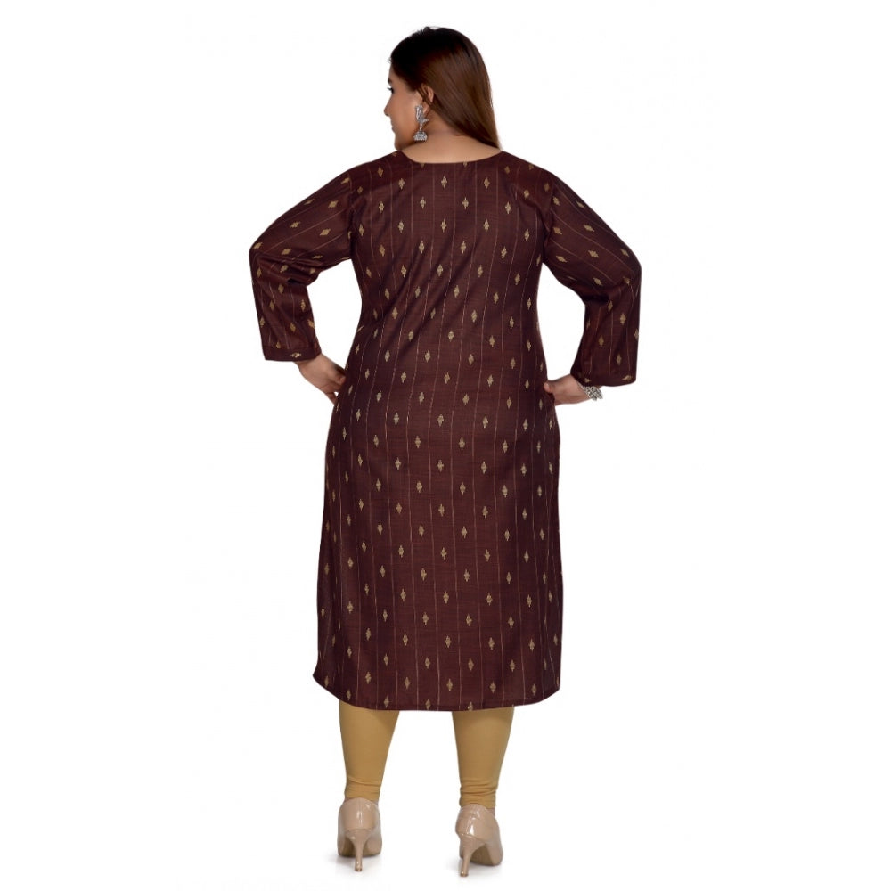 Casual 3/4th Sleeve Cotton Mix Golden Embroidered Straight Kurti (Maroon)