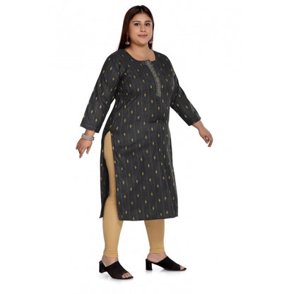 Casual 3/4th Sleeve Cotton Mix Golden Embroidered Straight Kurti (Black)