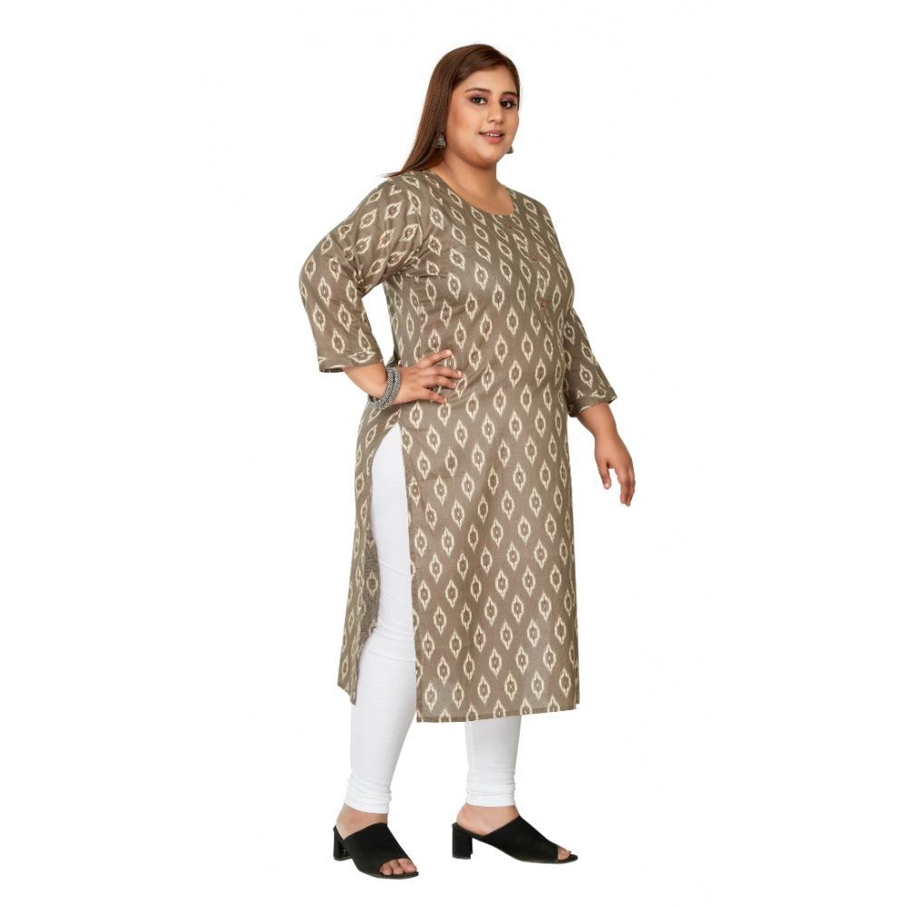 Casual 3/4th Sleeve Pure Cotton Ikkat Printed Straight Kurti (Dark Grey)