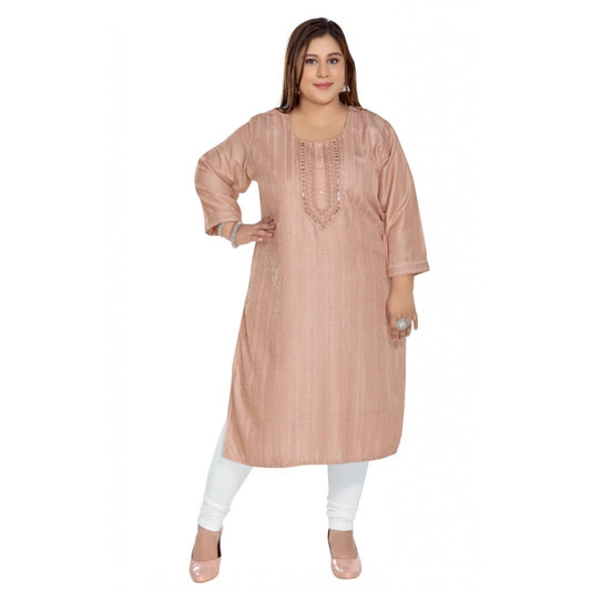 Casual 3/4th Sleeve Imported Fabric Self Embroidered Straight Kurti With Lining (Coral Pink)