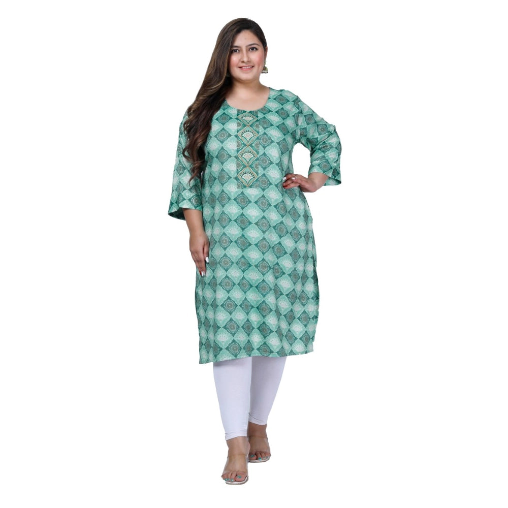 Office wear Golden Foil Capsule Straight Kurti (Light Green)