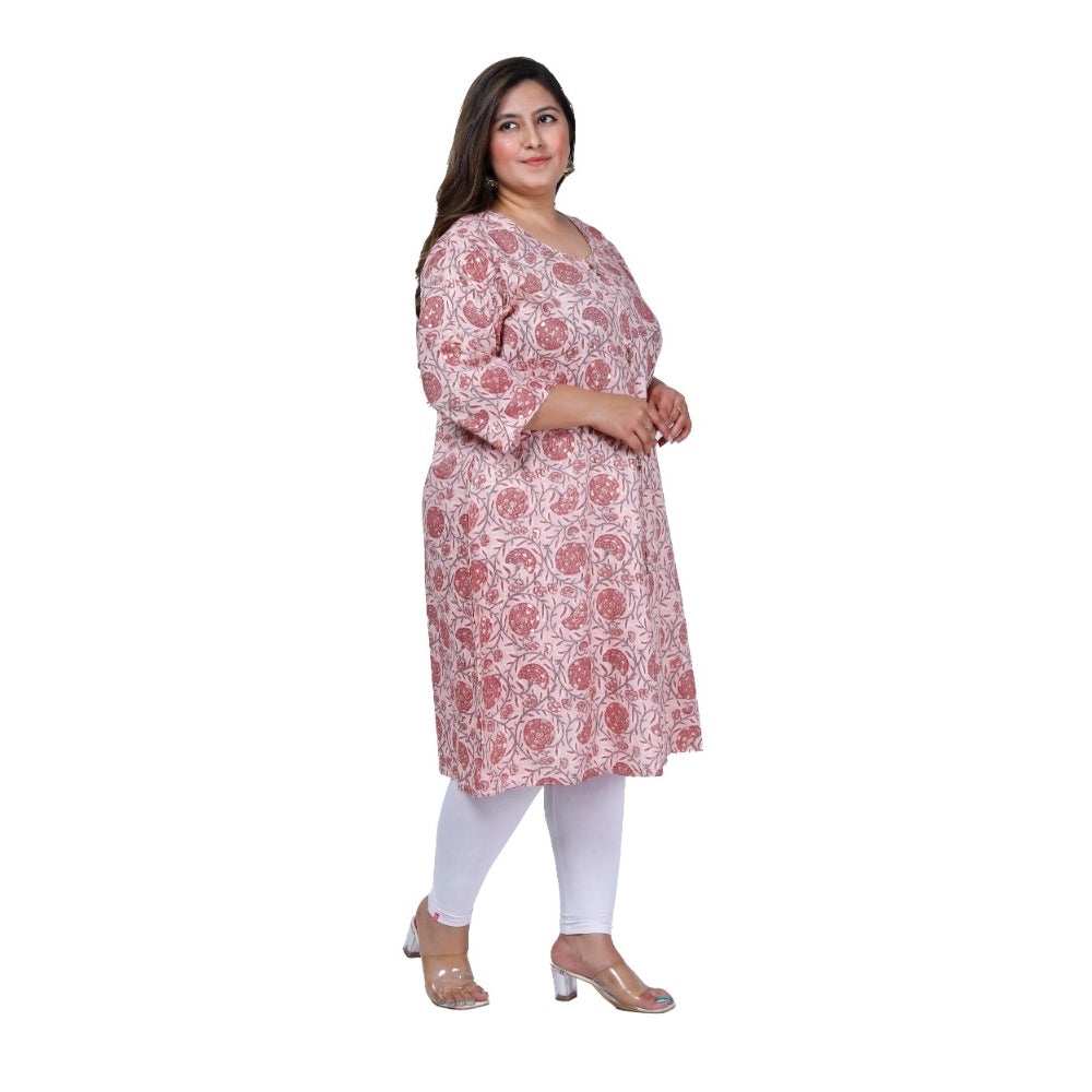 Office wear Golden Foil Capsule A-Line Kurti (Light Pink)