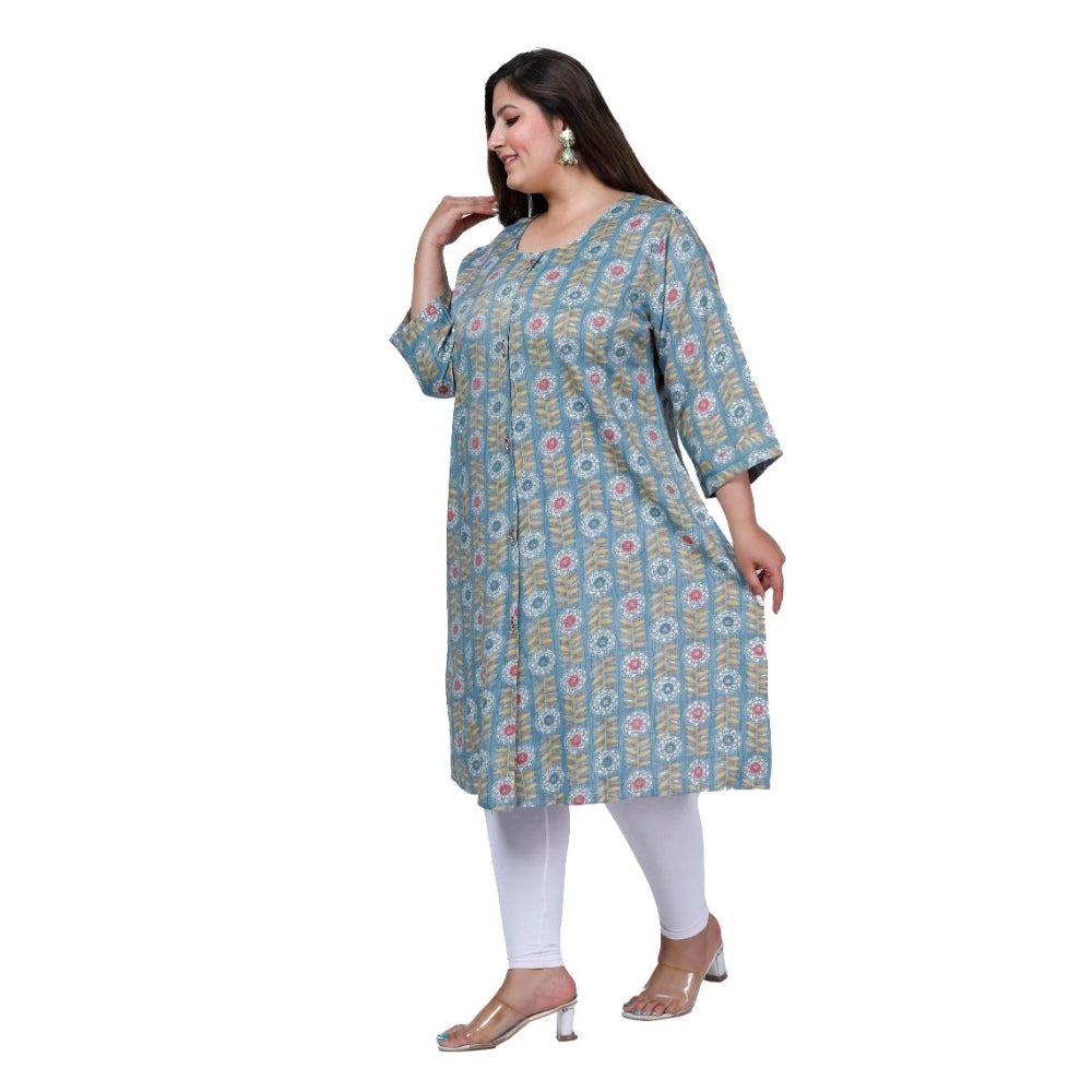 Office wear Golden Foil Capsule A-Line Kurti (Light Blue)