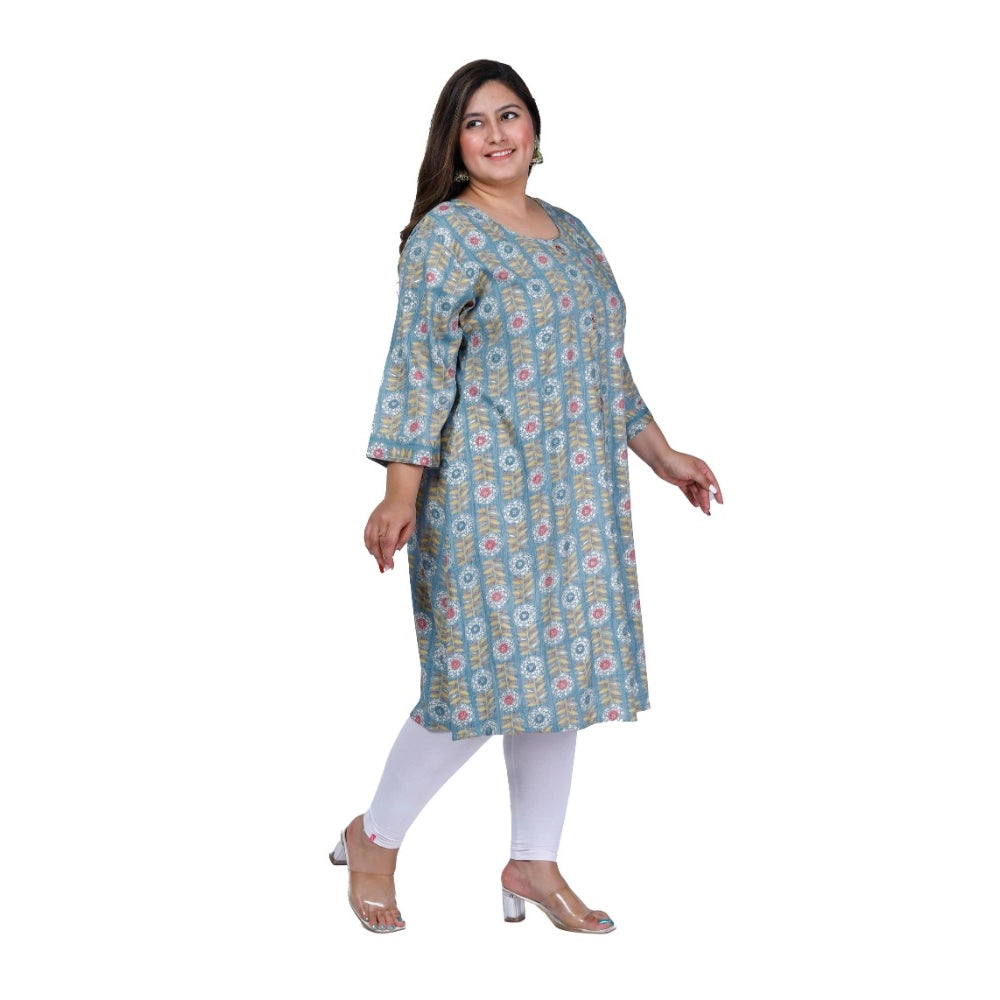 Office wear Golden Foil Capsule A-Line Kurti (Light Blue)