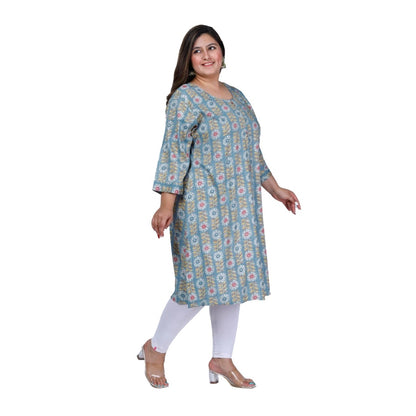 Office wear Golden Foil Capsule A-Line Kurti (Light Blue)