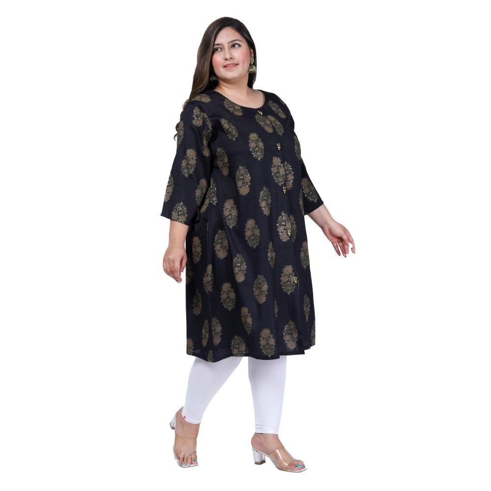 Office wear Golden Foil Capsule A-Line Kurti (Black)