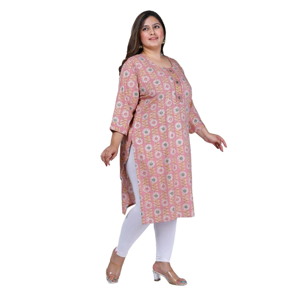 Office wear Golden Foil Capsule Straight Kurti (Pink)