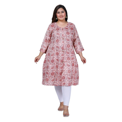 Office wear Golden Foil Capsule A-Line Kurti (Light Pink)