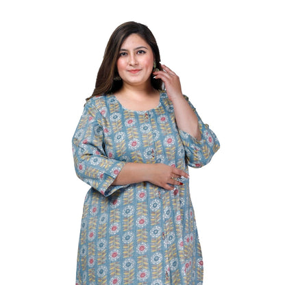 Office wear Golden Foil Capsule A-Line Kurti (Light Blue)