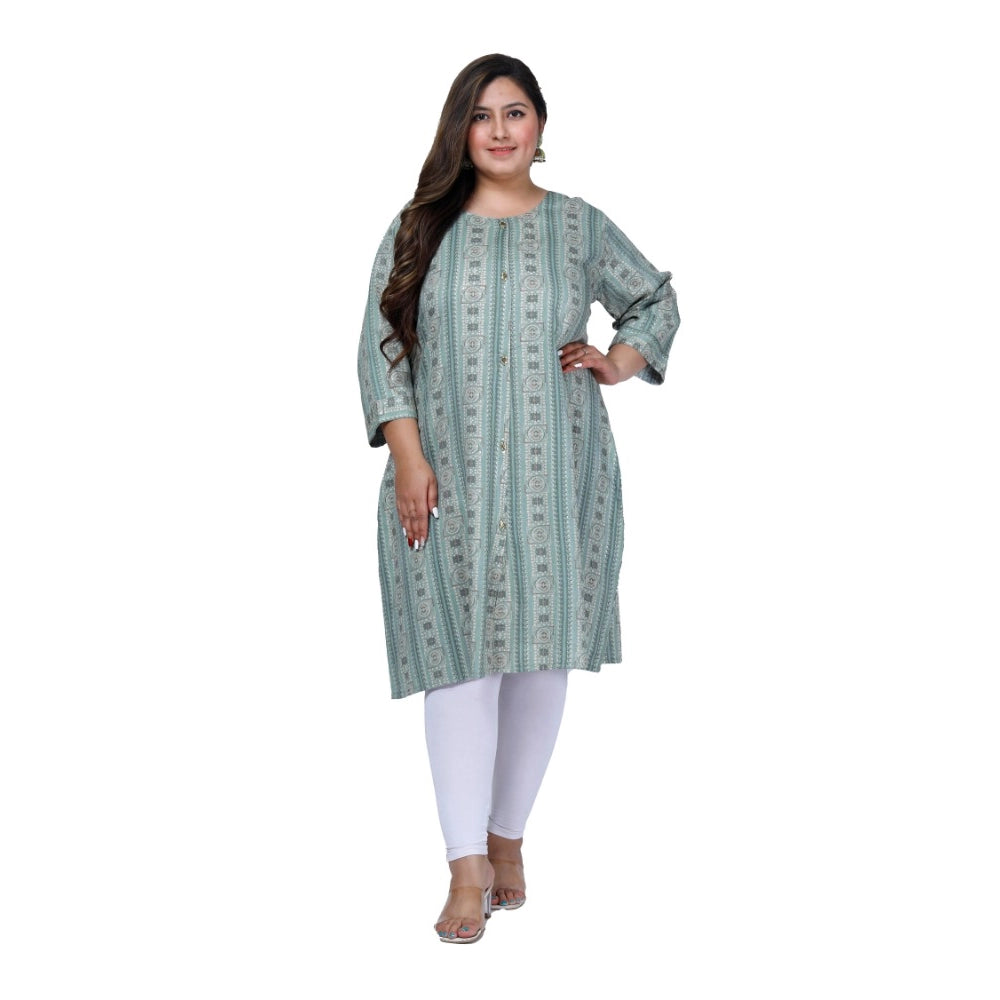 Office wear Golden Foil Capsule A-Line Kurti (Light Green)