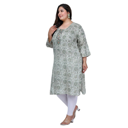 Office wear Golden Foil Capsule Straight Kurti (Green)