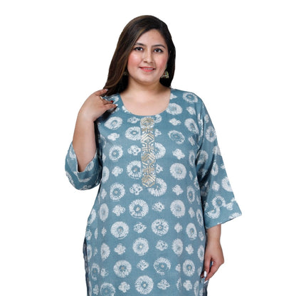 Office wear Golden Foil Capsule Straight Kurti (Light Blue)