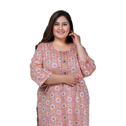 Office wear Golden Foil Capsule Straight Kurti (Pink)